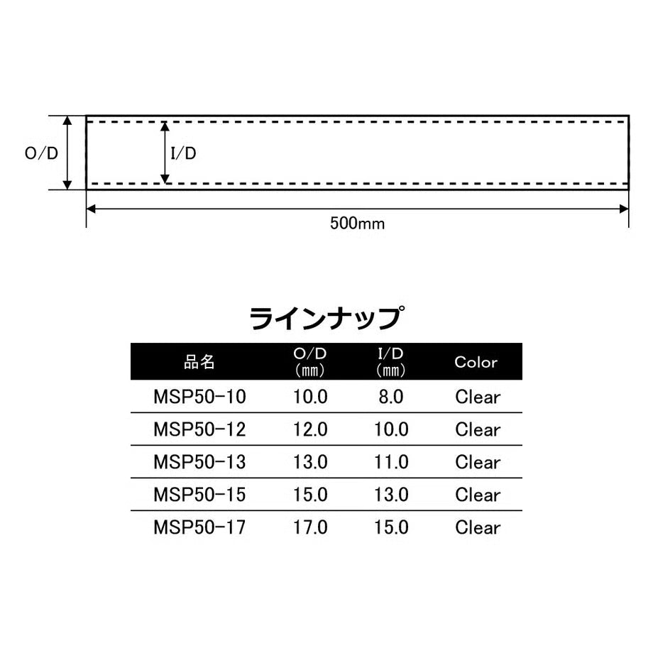 MSP series MCTカーボンパイプ MSP50-10 - MSP50-15 - MSP50-17 グロス ブラック 全長50cm 内径8.0mm〜15.0mm 外径10.0mm〜17.0mm ジャストエース