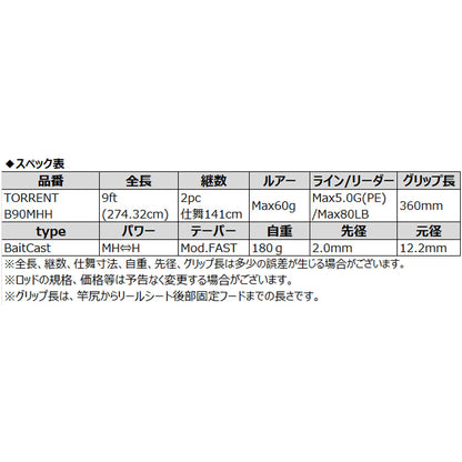 清流シーバスロッド TORRENT B90MH/H