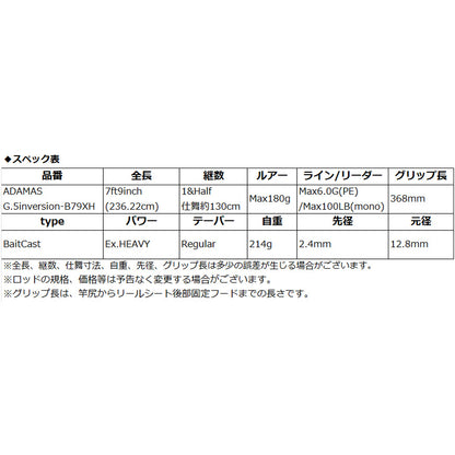 ビッグベイトロッド(4ozクラス) ADAMAS G.5inversion-B79XH