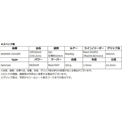 ヒラスズキロッド ADAMAS S1010M