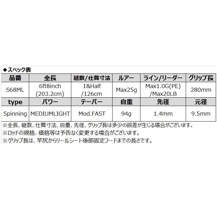インショアキャスティングロッド ADAMAS S68ML