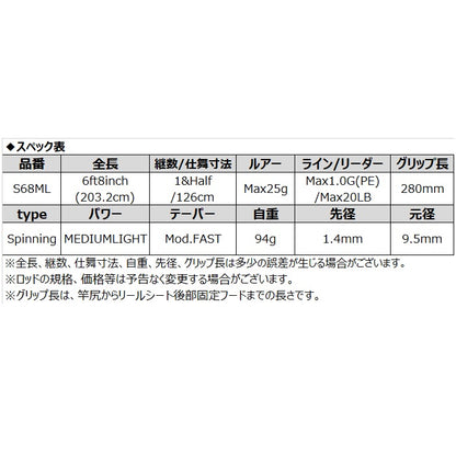 インショアキャスティングロッド ADAMAS S68ML