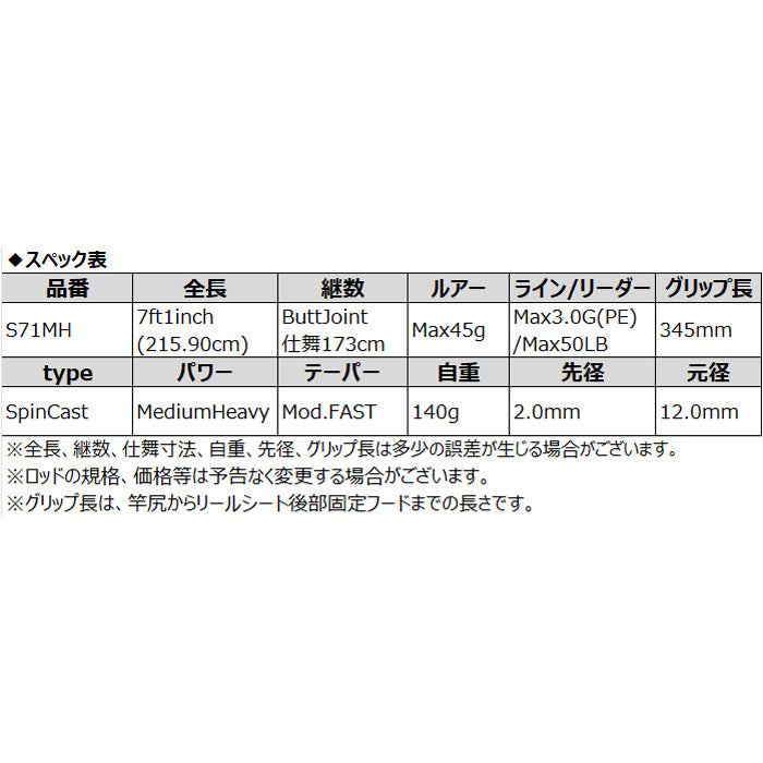 インショアキャスティングロッド ADAMAS S71MH