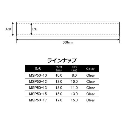 MSP series MCTカーボンパイプ MSP50-10 - MSP50-15 - MSP50-17 グロス ブラック 全長50cｍ 内径8.0ｍｍ〜15.0ｍｍ 外径10.0ｍｍ〜17.0ｍｍ ジャストエース